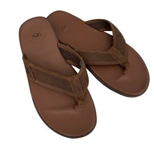 UGG Men's Brown Leather Flip Flops